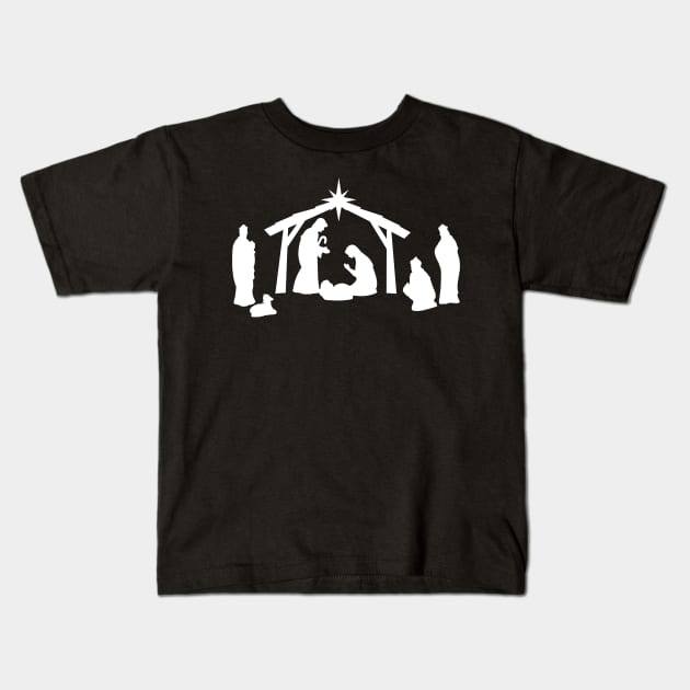 The Christmas Nativity White Silhouette Kids T-Shirt by Lady Lilac